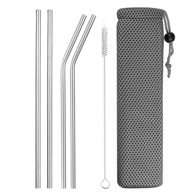 Reusable Metal Drinking Straws 4/8Pcs 304 Stainless Steel Sturdy Bent Straight Drinks Straw