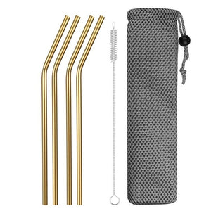 Reusable Metal Drinking Straws 4/8Pcs 304 Stainless Steel Sturdy Bent Straight Drinks Straw
