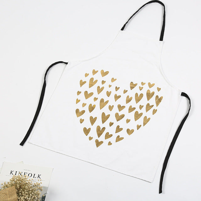 1Pcs Bronzing love Pattern Cotton Apron Adult Bibs Home Cooking Baking Coffee Shop Cleaning Aprons Kitchen Accessories 46137